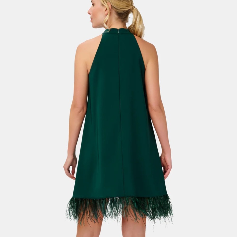 Aidan By Aidan Mattox Halter Swing Faux Feather Trim Cocktail Dress - Picture 3 of 11